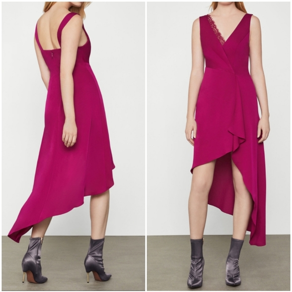 🍒NWT🍒 BCBGMAXAZRIA SATIN FUCHSIA DRESS - Picture 3 of 8
